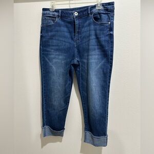 J Jill size 12P High Rise Straight Leg frayed cuff jeans. Like new!